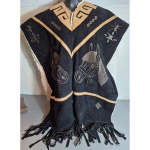 100% Leather Gaban Gaucho Poncho Horse Stamped Black Brown Mexico One Size